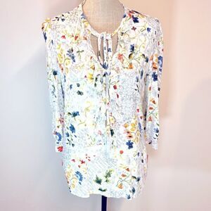 Nanette Lepore Floral raw hem ruffle top Women’s Size S